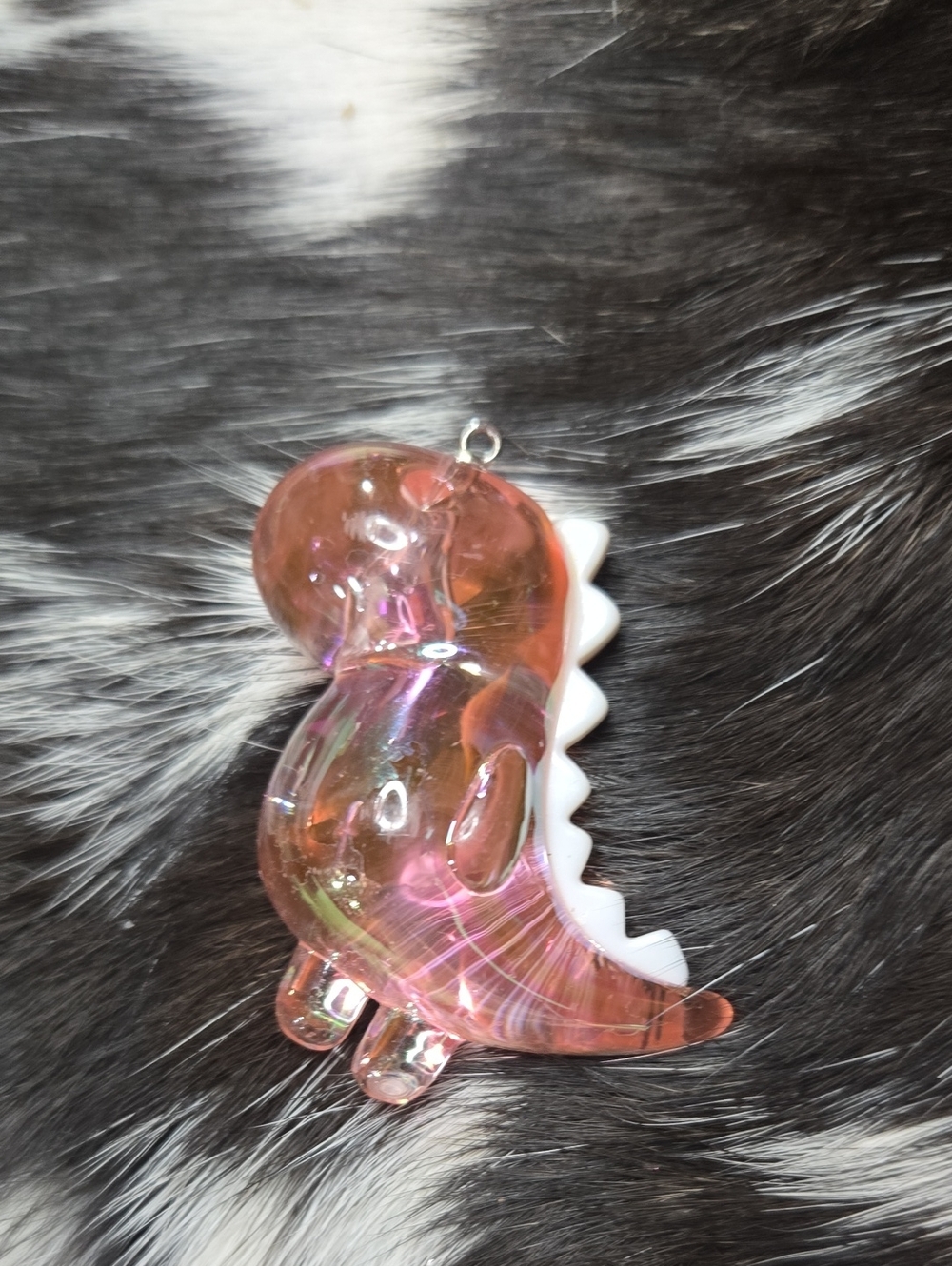 Iridescent Jumbo Pink Dino Charm Necklace Pendant